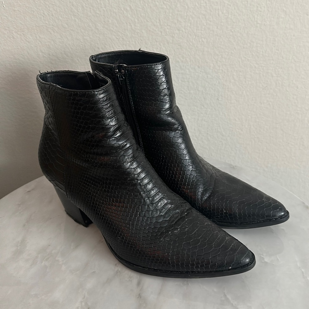 Black snakeskin booties